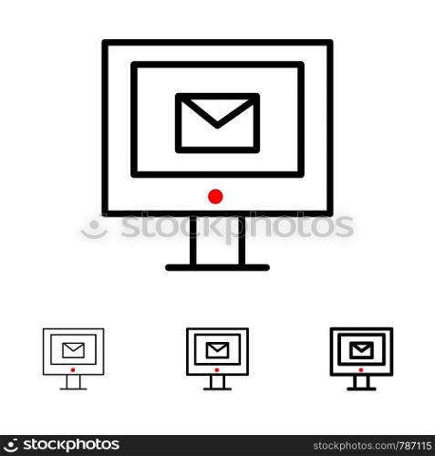Computer, Mail, Chat, Service Bold and thin black line icon set