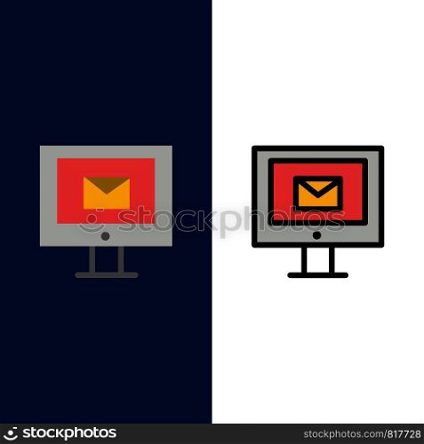 Computer, Mail, Chat, Service Icons. Flat and Line Filled Icon Set Vector Blue Background