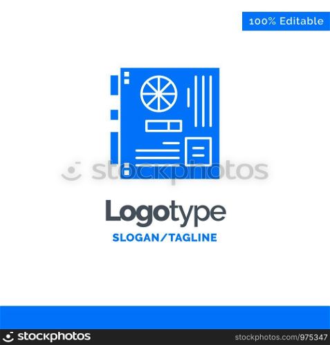 Computer, Main, Mainboard, Mother, Motherboard Blue Solid Logo Template. Place for Tagline