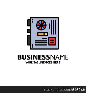 Computer, Main, Mainboard, Mother, Motherboard Business Logo Template. Flat Color