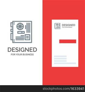 Computer, Main, Mainboard, Mother, Motherboard Grey Logo Design and Business Card Template