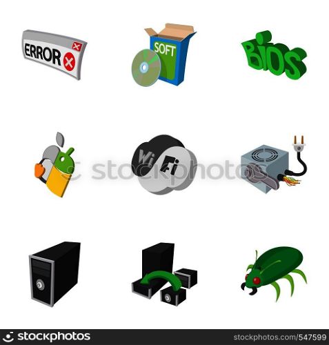 Computer maintenance icons set. Cartoon illustration of 9 computer maintenance vector icons for web. Computer maintenance icons set, cartoon style