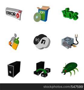 Computer maintenance icons set. Cartoon illustration of 9 computer maintenance vector icons for web. Computer maintenance icons set, cartoon style