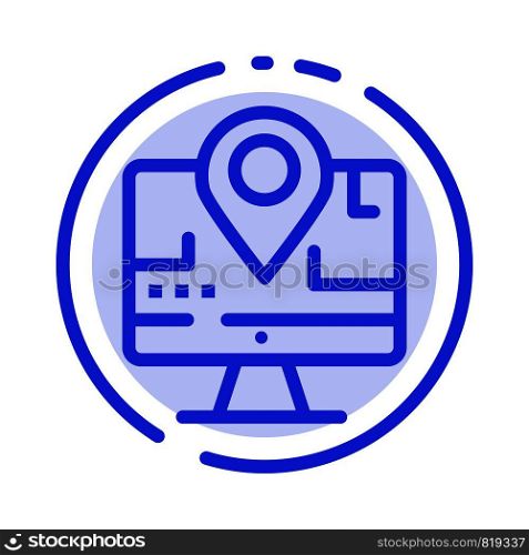 Computer, Map, Location, Education Blue Dotted Line Line Icon