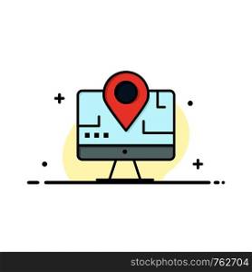Computer, Map, Location, Education Business Logo Template. Flat Color