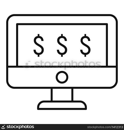 Computer millionaire balance icon. Outline computer millionaire balance vector icon for web design isolated on white background. Computer millionaire balance icon, outline style