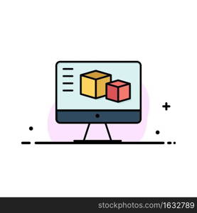 Computer, Monitor, Box, Computing  Business Flat Line Filled Icon Vector Banner Template