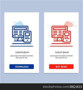 Computer, Monitor, Education, Calculate Blue and Red Download and Buy Now web Widget Card Template