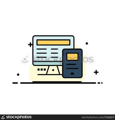 Computer, Monitor, Education, Calculate Business Flat Line Filled Icon Vector Banner Template