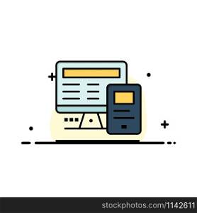 Computer, Monitor, Education, Calculate Business Flat Line Filled Icon Vector Banner Template