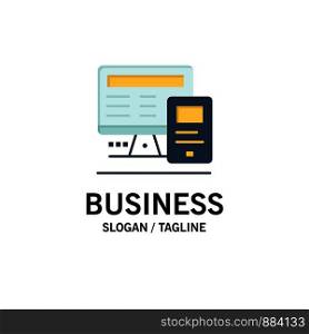 Computer, Monitor, Education, Calculate Business Logo Template. Flat Color