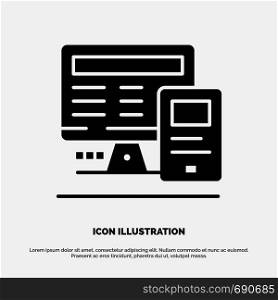 Computer, Monitor, Education, Calculate Solid Black Glyph Icon