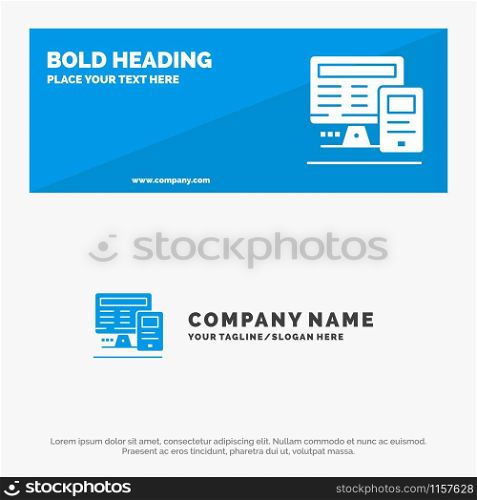 Computer, Monitor, Education, Calculate SOlid Icon Website Banner and Business Logo Template