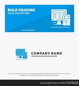 Computer, Monitor, Education, Calculate SOlid Icon Website Banner and Business Logo Template