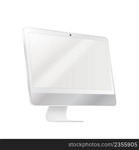 Computer Monitor Electronic Technology Vector. Blank Pc Equipment Display With Web Camera For Watching Movie Or Working In Internet Online. Hi-tech Modern System Use Template Realistic 3d Illustration. Computer Monitor Electronic Technology Vector