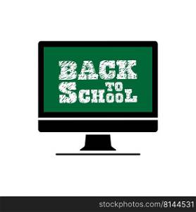 Computer monitor icon and inscription back to school. Online school.