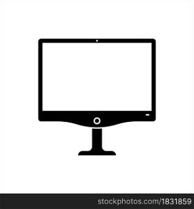 Computer Monitor Icon, Computer Pictorial Form Visual Display Output Device, Display Device Vector Art Illustration