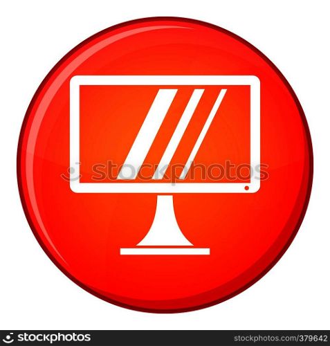 Computer monitor icon in red circle isolated on white background vector illustration. Computer monitor icon, flat style