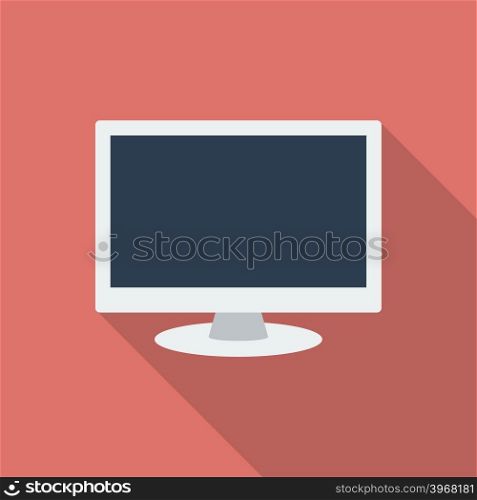 Computer Monitor icon. Modern Flat style with a long shadow