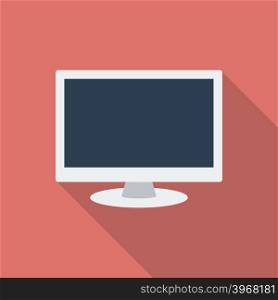 Computer Monitor icon. Modern Flat style with a long shadow