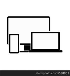 Computer monitor,laptop and phone icon in simple style on a white background. Computer monitor,laptop and phone icon