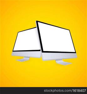 Computer monitor mockup with perspective side view. Computer monitor with blank screen. Vector illustration