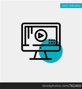 Computer, Monitor, Play, Music turquoise highlight circle point Vector icon