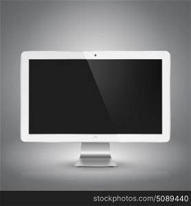 Computer monitor. Realistic vector illustration of white computer monitor with black screen.