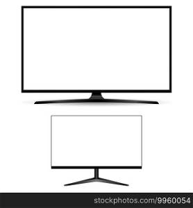 Computer monitor screen. Desctop pc display vector blank modern illustration. Lcd tv office device, media technology, personal wide monitor. Realistic digital screen design, led tech. Computer monitor screen. Desctop pc display vector