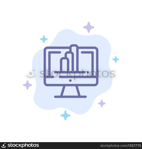 Computer, Monitor, Shirt, Graph Blue Icon on Abstract Cloud Background