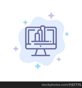 Computer, Monitor, Shirt, Graph Blue Icon on Abstract Cloud Background