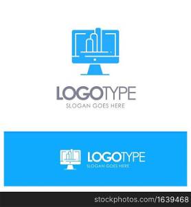Computer, Monitor, Shirt, Graph Blue Solid Logo with place for tagline