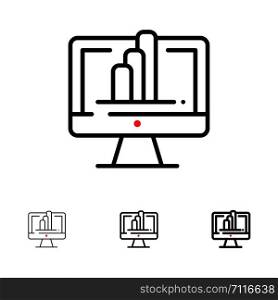 Computer, Monitor, Shirt, Graph Bold and thin black line icon set