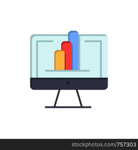 Computer, Monitor, Shirt, Graph Flat Color Icon. Vector icon banner Template