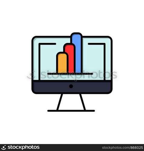 Computer, Monitor, Shirt, Graph Flat Color Icon. Vector icon banner Template