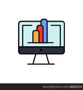Computer, Monitor, Shirt, Graph Flat Color Icon. Vector icon banner Template