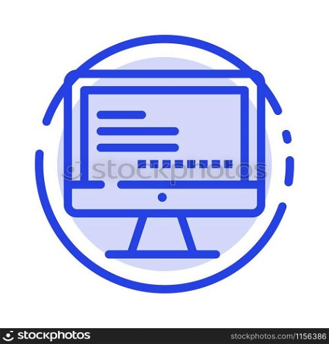 Computer, Monitor, Text, Education Blue Dotted Line Line Icon