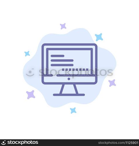 Computer, Monitor, Text, Education Blue Icon on Abstract Cloud Background