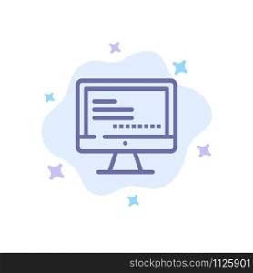 Computer, Monitor, Text, Education Blue Icon on Abstract Cloud Background