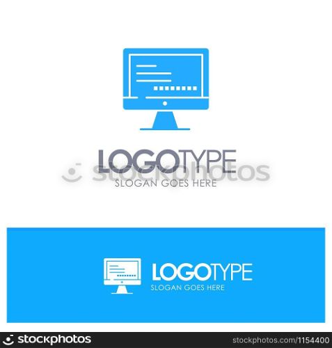 Computer, Monitor, Text, Education Blue Logo vector