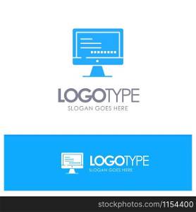 Computer, Monitor, Text, Education Blue Logo vector