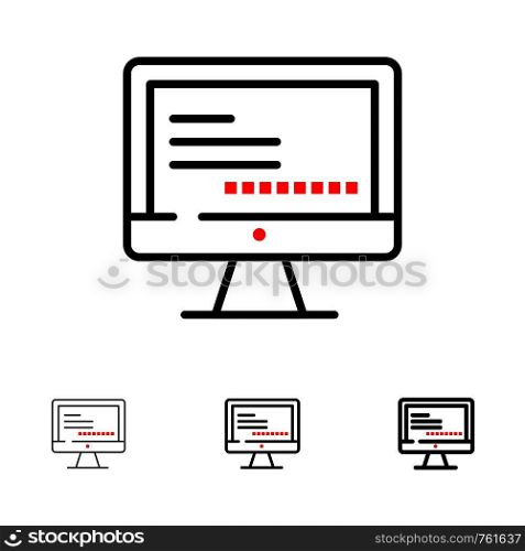Computer, Monitor, Text, Education Bold and thin black line icon set