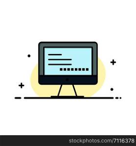 Computer, Monitor, Text, Education Business Flat Line Filled Icon Vector Banner Template