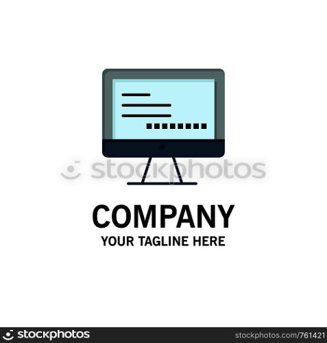 Computer, Monitor, Text, Education Business Logo Template. Flat Color