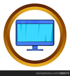 Computer monitor vector icon in golden circle, cartoon style isolated on white background. Computer monitor vector icon