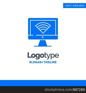Computer, Monitor, Wifi, Signal Blue Business Logo Template