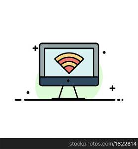 Computer, Monitor, Wifi, Signal  Business Flat Line Filled Icon Vector Banner Template