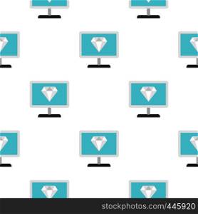 Computer monitor with a diamond pattern seamless background in flat style repeat vector illustration. Computer monitor with a diamond pattern seamless