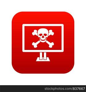 Computer monitor with a skull and bones icon digital red for any design isolated on white vector illustration. Computer monitor with a skull and bones icon digital red