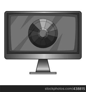 Computer monitor with color spectrum icon in monochrome style isolated on white background vector illustration. Computer monitor with color spectrum icon